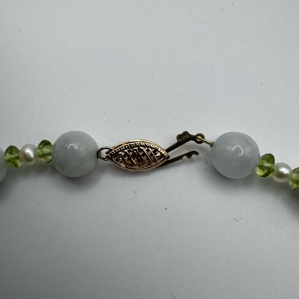 Gold Stone Jewelry Jade Pearl Peridot 14k Clasp Beaded Strand Necklace G.S.J. - Picture 8 of 12